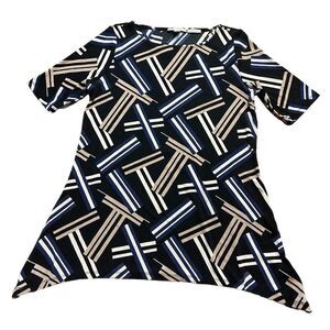 Dana Buchman Womens‎ Size Medium Casual Top Multicolor Print Short Sleeve Ruched
